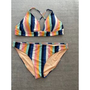 J Crew Bikini Two Piece Swim Suit Women XL top L Bottom Striped Padded Vacation